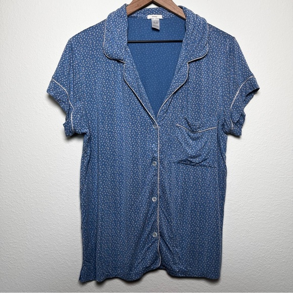 Eberjey Women Pajama Top Large Blue Spotted Polka Dot Modal Short Sleeve Stretch - Picture 1 of 8